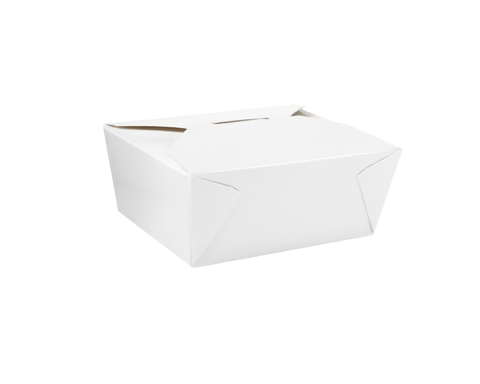 #1 White Microwavable Folded Paper Take-Out Containers 5" x 4.5" x 2.5" - (450/Case)