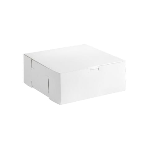 10" × 10" × 4" White Cake / Bakery Box, 1-Piece, Lock Corner - (100/Case) 6103