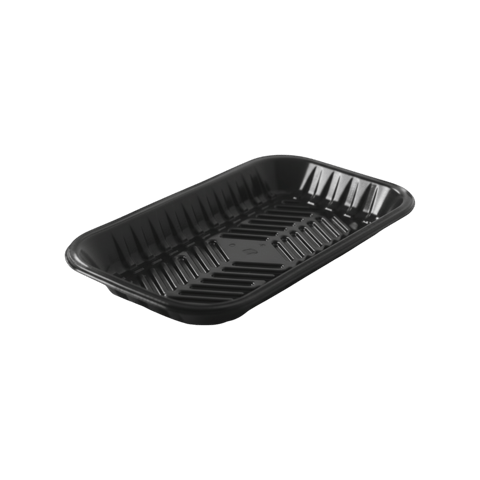 10 9/10'' x 6'' x 1 1/10'' Black PET Plastic Meat Trays - (250/Case)
