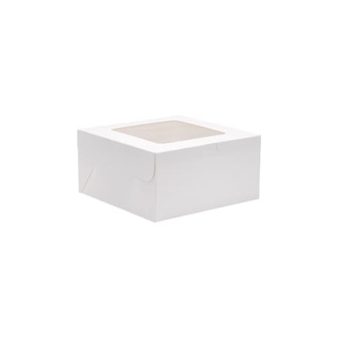 10" x 10" x 5" White Window Cake / Bakery Box, 1-Piece, Lock Corner - (150/Case) WW10105