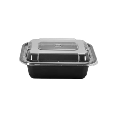 12 oz. Black Rectangular Microwavable Plastic Food Container with Lid - (150/Case)