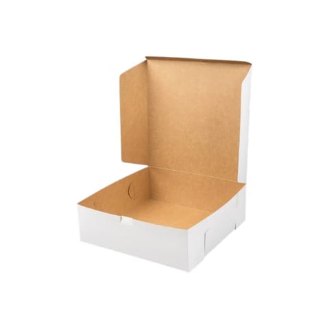 12" x 12" x 4" White Cake / Bakery Box, 1-Piece, Lock Corner - (100/Case) 6121