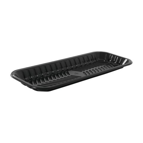 14 9/10'' x 5 1/2'' x 9/10'' Black PET Plastic Meat Trays - (200/Case)