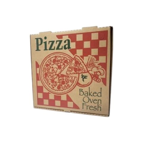 14" x 14" Brown Stock Print Corrugated Pizza Box, B-flute - (50/Case) 11414k