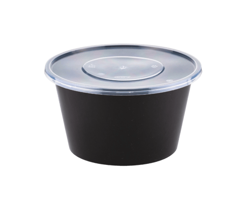 1500 ml Black Round Plastic Food Containers with Lids - (180/Case)