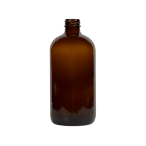 16 oz. Amber Boston Round Glass Bottle 28-400 Neck Finish - (12/Case)