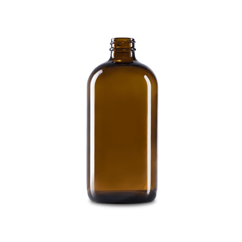 16 oz Amber Glass Boston Round Bottle 28-400 Neck Finish