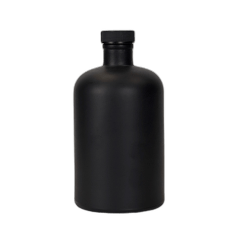 16 oz. Black Matte Boston Round Glass Bottle with Black Cap - (12/Case)