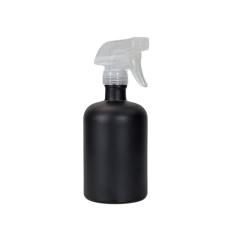 16 oz. Black Matte Boston Round Glass Bottle with Clear Trigger Sprayer - (12/Case)