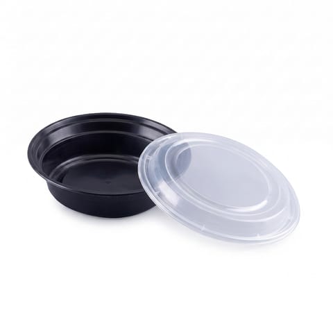 16 oz Black Microwavable Round PP Plastic Food Container with Clear Lid - (150/Case)