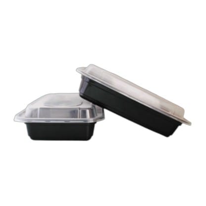 16 oz. Black Rectangular Microwavable Plastic Food Container with Lid - (150/Case)