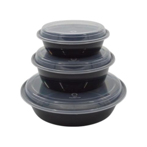 16 oz. Black Round Food Container​ with Vented Lid, Microwavable - (150/Case)