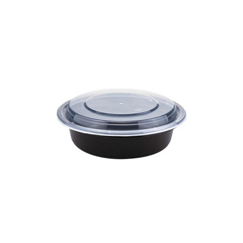 16 oz Black 6" Round Microwavable Heavy Weight Container with Clear Lid - (150/Case)
