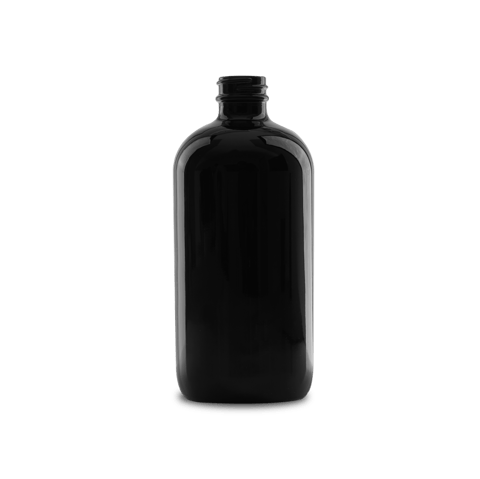 16 oz Black UV Glass Boston Round Bottle 28-400 Neck Finish