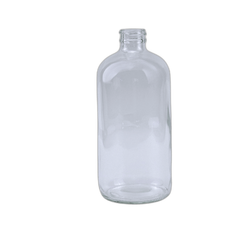 16 oz. Clear Boston Round Glass Bottle 28-400 Neck Finish - (12/Case)