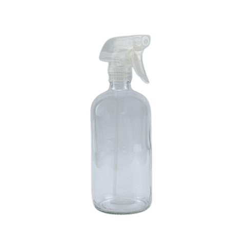 16 oz. Clear Boston Round Glass Bottle with Clear Trigger Sprayer - (12/Case)