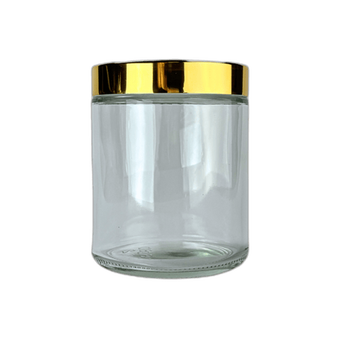 16 oz. Clear Glass 89-400 Straight Sided Round Jar with Gold Lid - (12/Case)