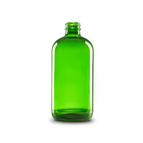 16 oz Green Glass Boston Round Bottle 28-400 Neck Finish