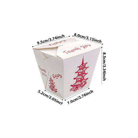 16 oz. Pagoda Print White Chinese Microwavable Paper Take Out Containers - (400/Case)