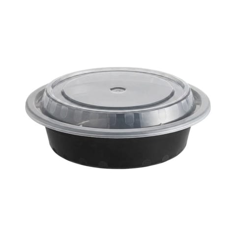 16 oz Black Round Microwavable Container With Lid, Heavy Weight - (150/Case)