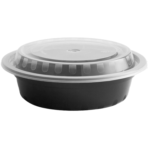 Microwave‑Safe 16 oz. Black PP Round Container – Heavy‑Duty, Clear Lid – (150/Case)