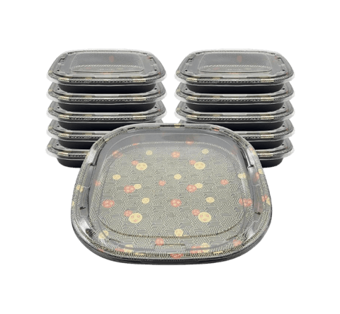 16.14" x 16.14" x 2.01" Square Sushi Containers with Clear Lids​ - (60/Case)