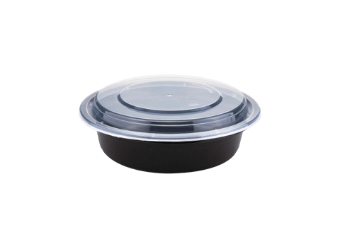 16 oz. Black Round Microwavable Heavy Weight Plastic Food Containers with Lids - (150/Case)