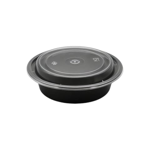 16 oz. Black Round Microwavable Heavy Weight Plastic Food Containers with Lids - (150/Case)