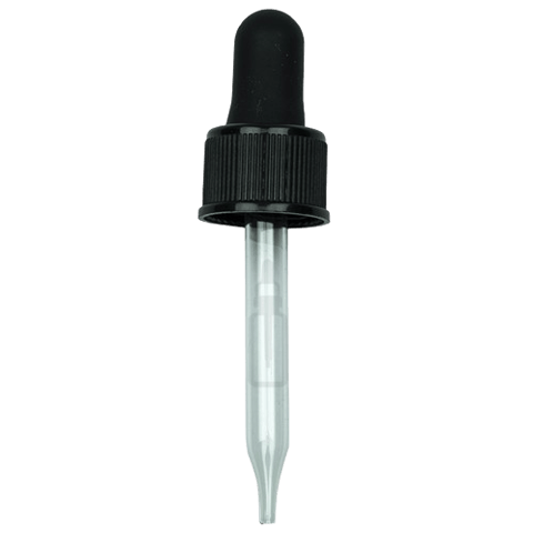 18-400 Black Dropper with 66 mm Glass Pipette (Fits 0.5 oz Boston Round Bottle) - 1000/Case