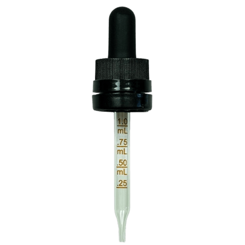 18-415 Black CRC Tamper Evident Dropper with 76 mm Graduated Glass Pipette (Fits 30 ml Euro Round Bottle) - 1000/Case