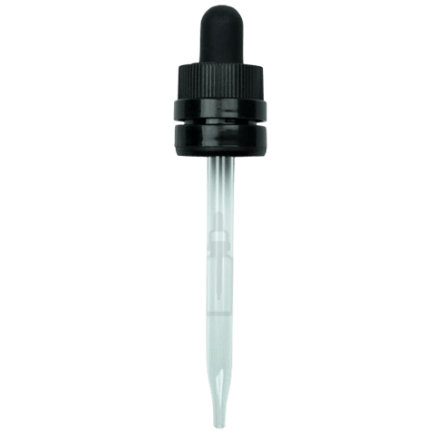 18-415 Black CRC Tamper Evident Dropper with 91 mm Glass Pipette (Fits 60ml Euro Round Bottle) - 2000/Case