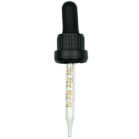 18-415 Black Tamper Evident Dropper with 76 mm Graduated Glass Pipette (Fits 30 ml Euro Round Bottle) - 1000/Case