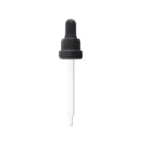 18-415 Black Tamper Evident Dropper with 91 mm Glass Pipette (Fits 60ml Euro Round Bottle) - 2000/Case