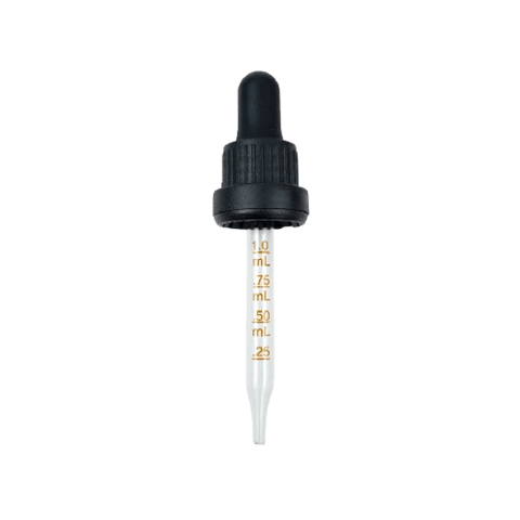 18-415 Black Tamper Evident Dropper with 91 mm Graduated Glass Pipette (Fits 60ml Euro Round Bottle) - 2000/Case