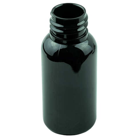 1oz Dark Amber Boston Round PET Plastic Bottle 20-410 (1398/Case)