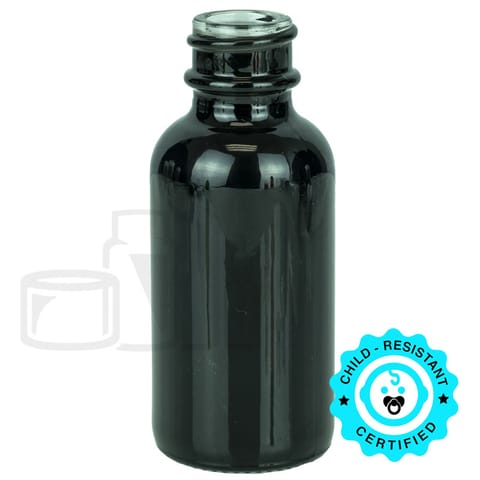 1oz Shiny Black Glass Boston Round Bottle 20-400 (360/Case)
