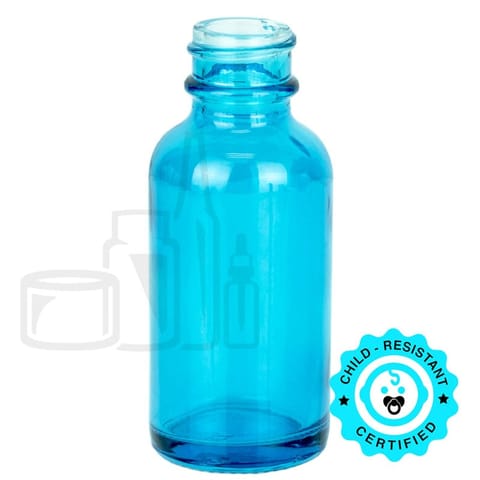 1oz Sky Blue Glass Boston Round Bottle 20-400 (360/Case)