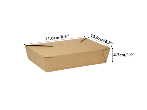 #2 Kraft Microwavable Folded Paper Take-Out Containers 8.5" x 6.3" x 1.9" - (200/Case)