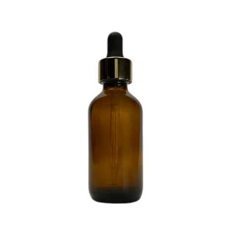2 oz. (60 ml) Amber Boston Round Glass Bottle with Black Bulb & Gold Dropper - (49/Case)