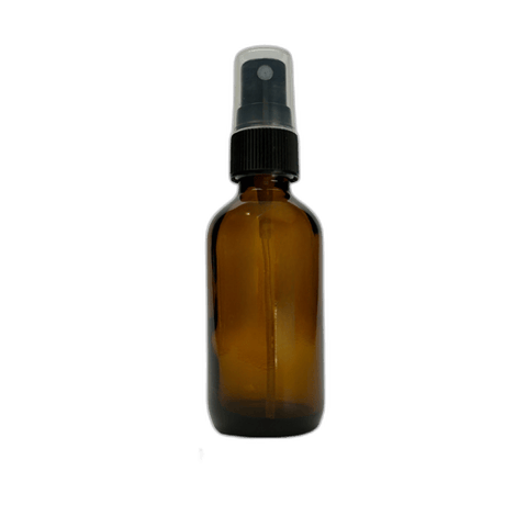 2 oz. (60 ml) Amber Boston Round Glass Bottle with Black Fine Mist Sprayer and Clear Overcap - (49/Case)