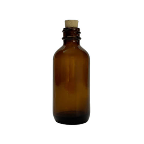 2 oz. (60 ml) Amber Boston Round Glass Bottle with Cork Stopper - (49/Case)