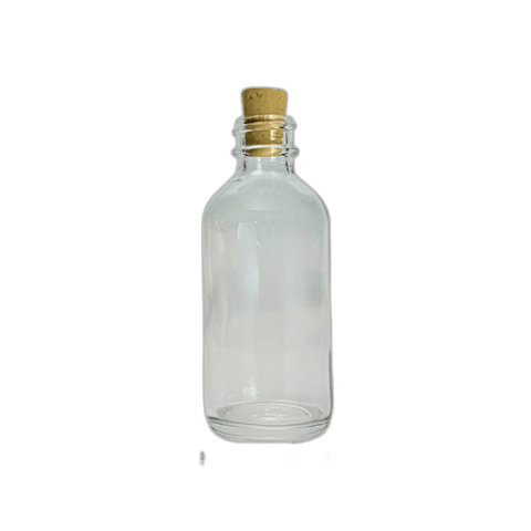 2 oz. (60 ml) Clear Boston Round Glass Bottle with Cork Stopper - (49/Case)