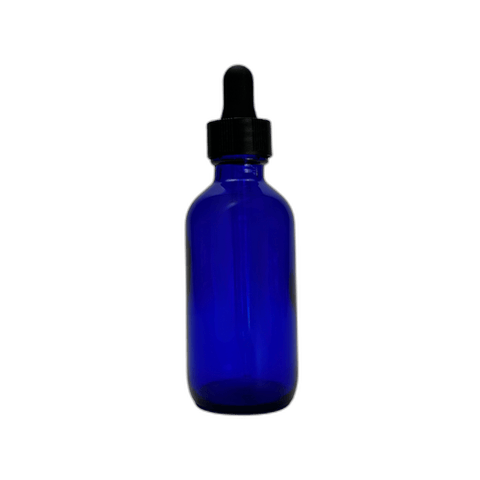 2 oz. (60 ml) Cobalt Blue Boston Round Glass Bottle with Black Dropper - (49/Case)