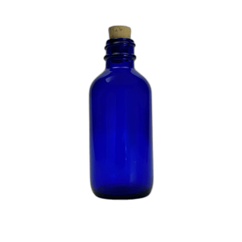 2 oz. (60 ml) Cobalt Blue Boston Round Glass Bottle with Cork Stopper - (49/Case)