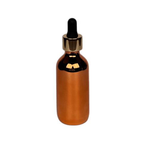 2 oz. (60 ml) Copper Boston Round Glass Bottle with Black Bulb & Gold Dropper - (49/Case)