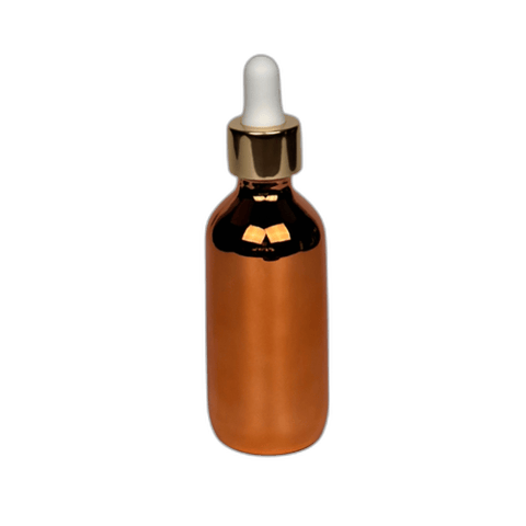2 oz. (60 ml) Copper Boston Round Glass Bottle with White Bulb & Gold Dropper - (49/Case)
