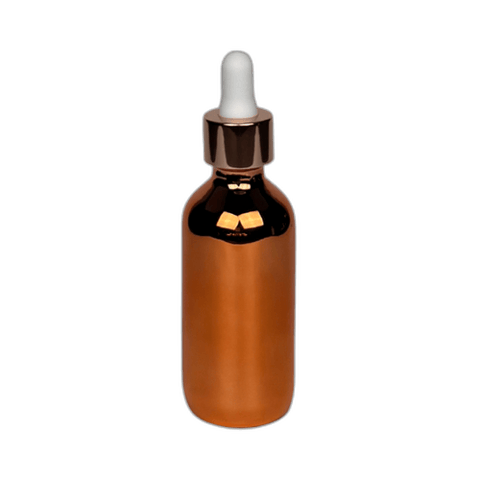 2 oz. (60 ml) Copper Boston Round Glass Bottle with White Bulb & Rose Gold Dropper - (49/Case)