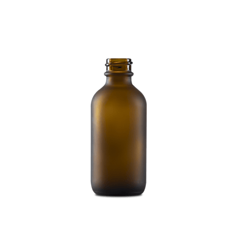 2 oz Amber Frosted Glass Boston Round Bottle 20-400 Neck Finish