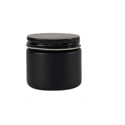 2 oz. Black Matte Glass 53-400 Straight Sided Round Jar with Black Metal Lid - (24/Case)