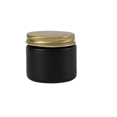2 oz. Black Matte Glass 53-400 Straight Sided Round Jar with Gold Metal Lid - (24/Case)